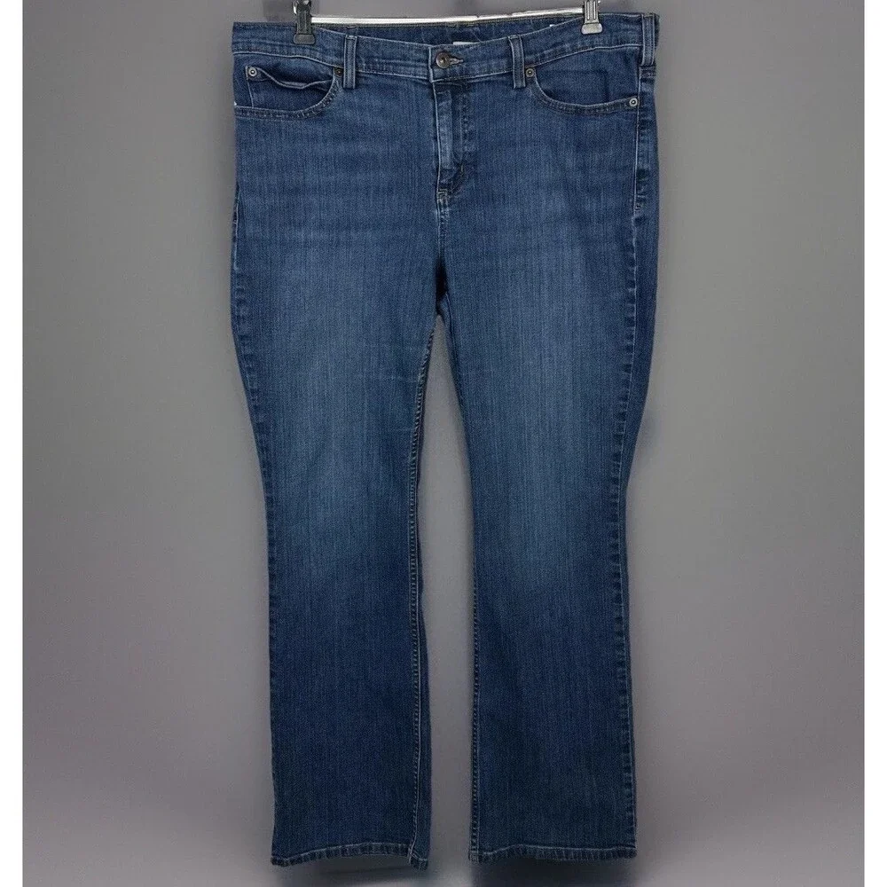 Duluth Trading Co. Jeans Dark Wash Mid-Rise Women 36x29 — Sz. 16 Bootcut Stretch